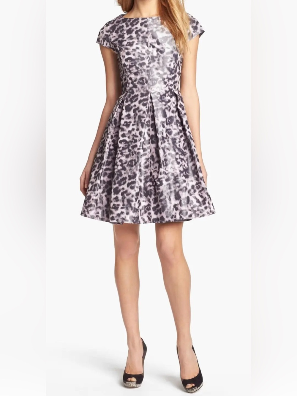 Eliza J Pink and Black Leopard-Print Fit & Flare Midi Dress